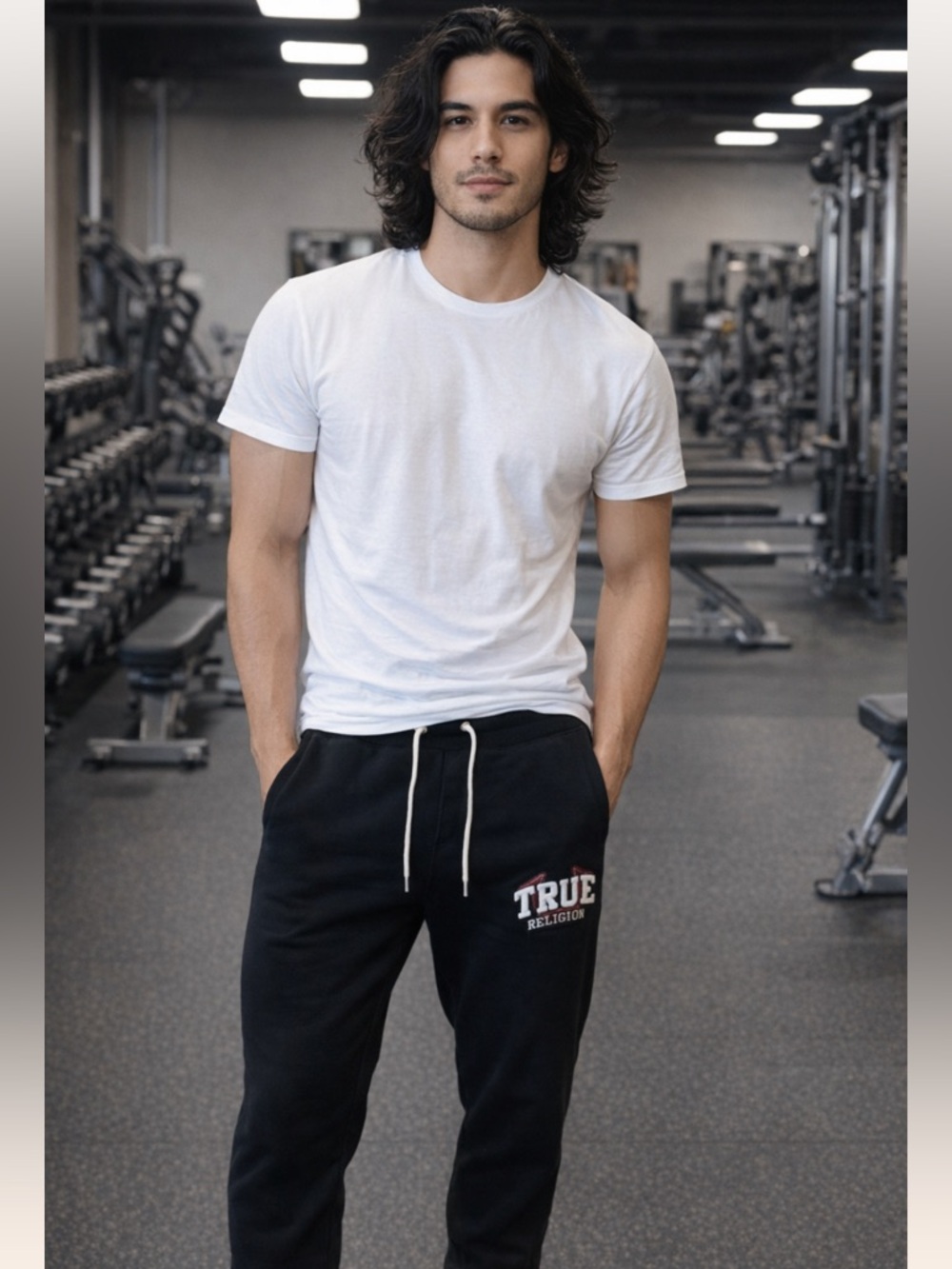 True Religion Men's Large Black Drawstring Joggers  with Logo.